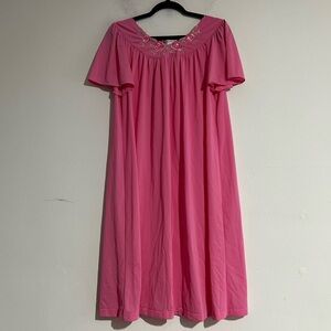 Vintage Shadowline Rose Embroidered Pink Night Gown Dress Cottage Coquette